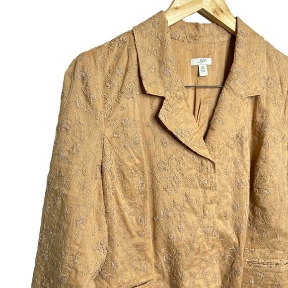 J.Jill Ginger 100% Cotton Boho Embroidered Lined Blazer Jacket Size 12 p Tan - Picture 14 of 16